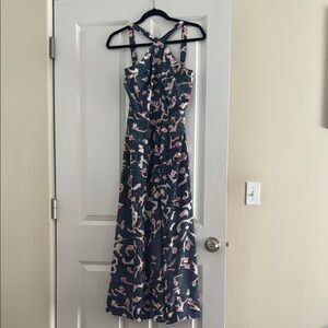 CAbi Blue and Multicolor Halter Maxi Sundress